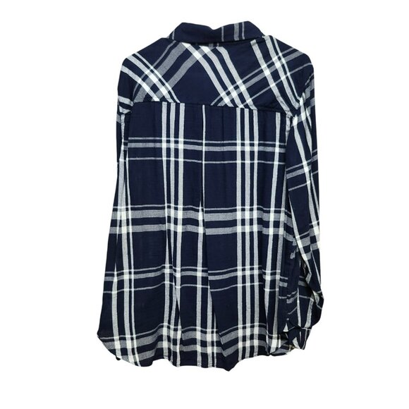 NEW Lucky Brand Womens‎ XL Button Up Shirt Blue Plaid Pattern Gauze Collared - Picture 4 of 16